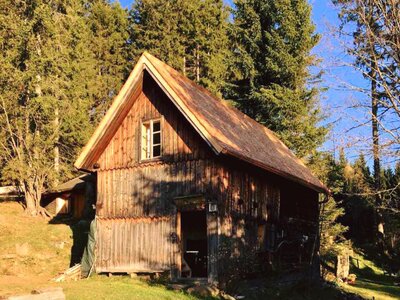 Herbstliche Stimmung | © Urlaub am Bauernhof / Schell Rustic wooden cabin amidst lush evergreen forest, with sloping roof and small windows. | © Urlaub am Bauernhof / Schell