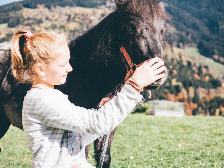 Mädchen mit dem Pferd auf der Wiese | © Urlaub am Bauernhof Kärnten / Daniel Gollner