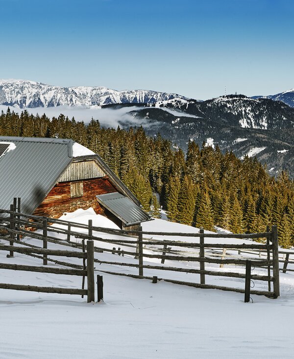 snowy winter landscape with alpine hut | © Niederösterreich Werbung / Michael Liebert snowy winter landscape with alpine hut in Viennese Alps | © Niederösterreich Werbung / Michael Liebert