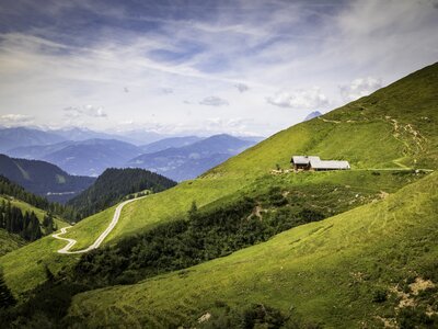 Sicht auf die Brandstattalm und die Berge in Werfenweng, Salzburger Land | © Urlaub am Bauernhof Salzburger Land / Bernd Suppan