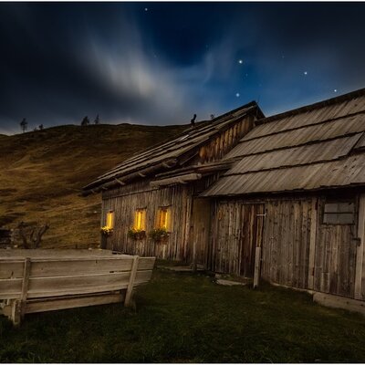 Cabin view at night