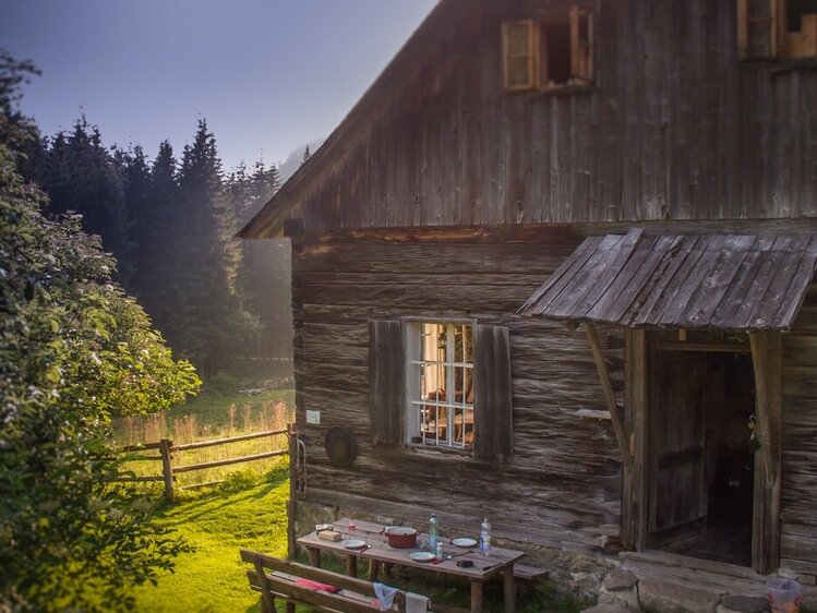 Evening atmosphere at the alpine cabin