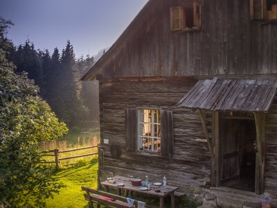 Evening atmosphere at the alpine cabin