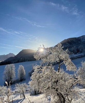 Winter landscape of the farmhouse