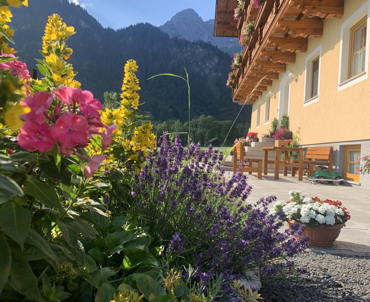 Garden terrace and sunbathing lawn in front of the apartment building