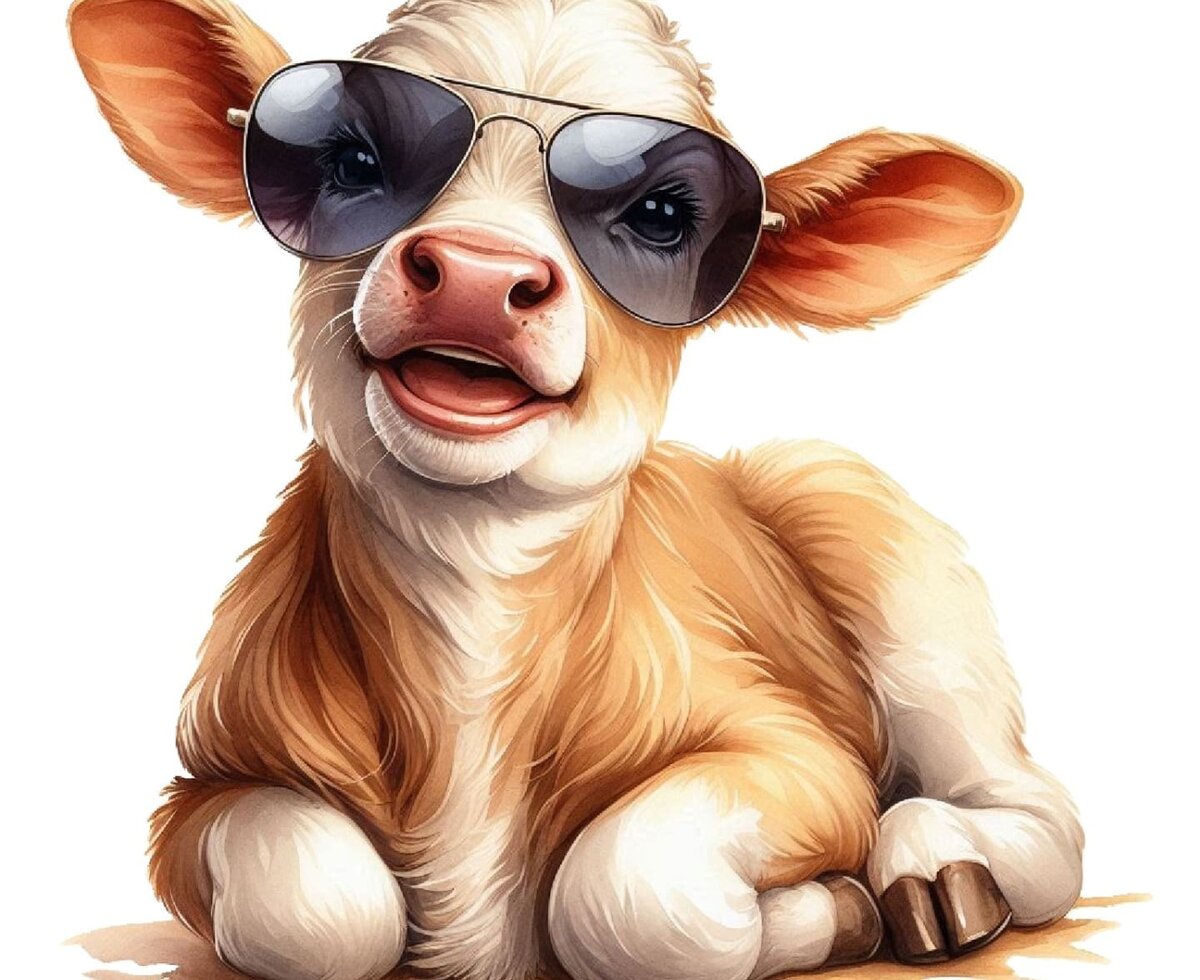 Flecki wearing sunglasses, perfect for a farmhouse holiday.
