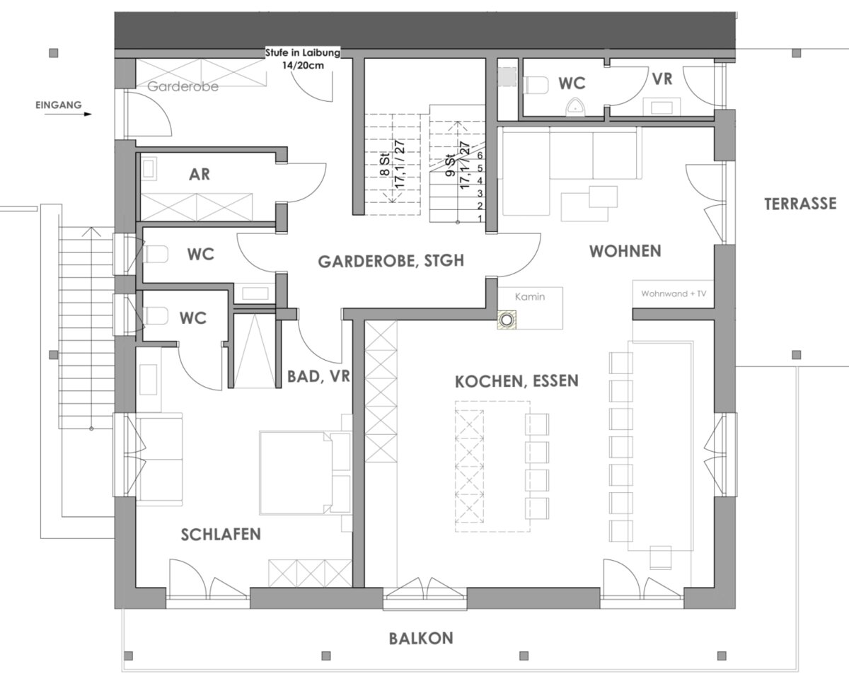 Floor plan ground floor of chalet Bascht
