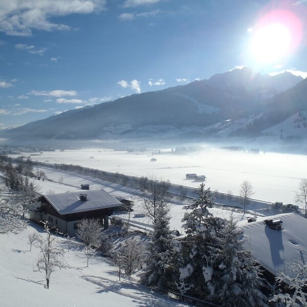 View into the snow-covered Salzach Valley