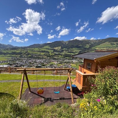 The farm's playground offers a fantastic view of the town of Mittersill and the Hohe Tauern mountains.