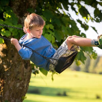 An outdoor swing available for children at the farm house.
