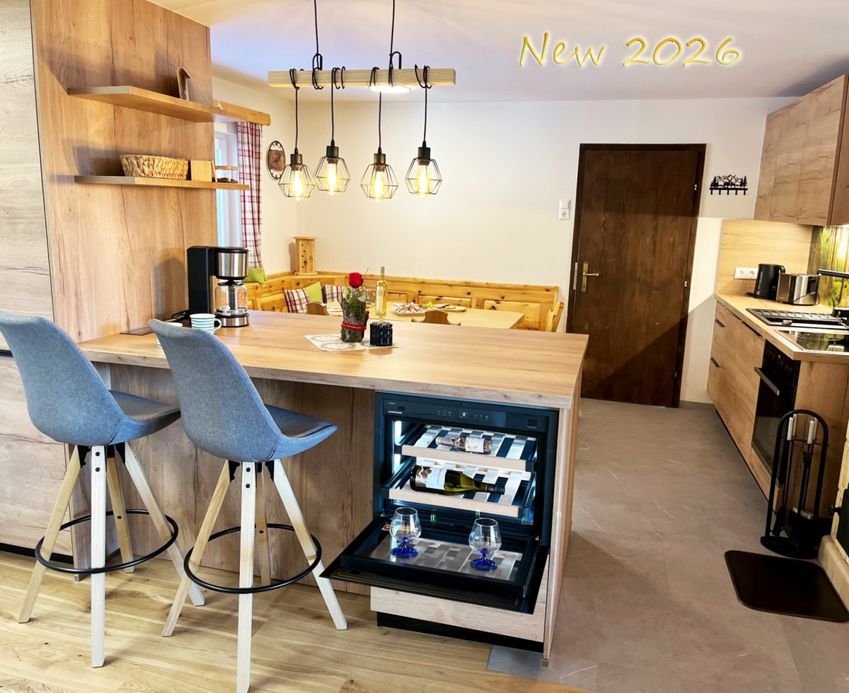 The new kitchen with wine cooler and counter