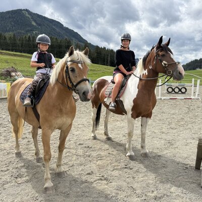 Horse riding at the farmhouse for children and adults in the riding arena.