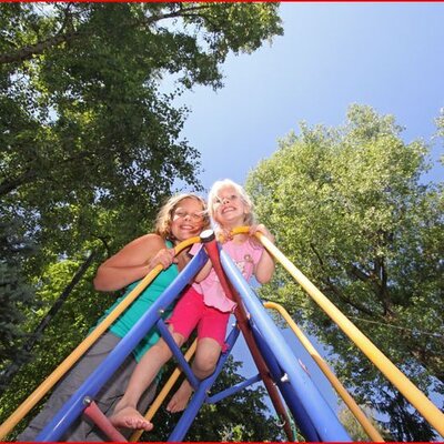 A playground slide for children at the Farm House.