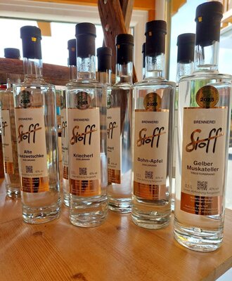 Selection of fruit brandies from the Stoff distillery, offered at the Haus.