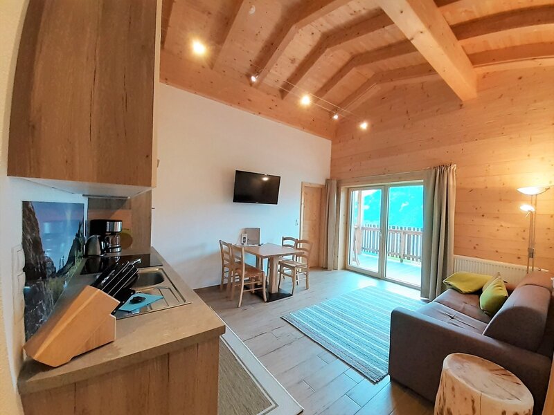 Kitchen with living and dining area