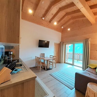 Kitchen with living and dining area
