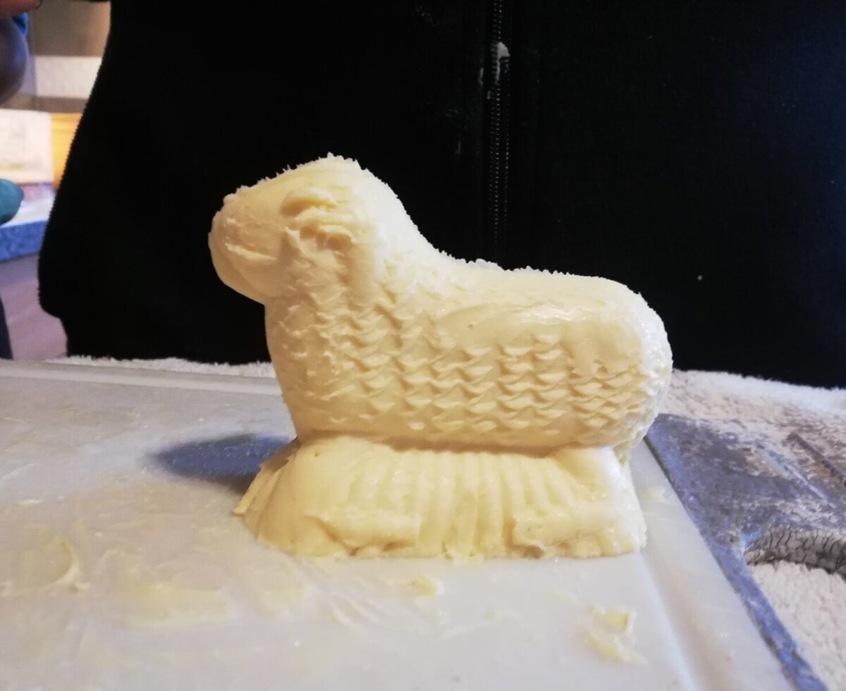 A sculpted butter lamb, a traditional offering at the Farm House.
