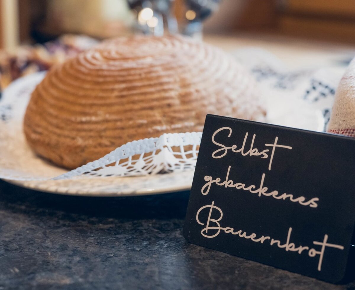 Rich breakfast buffet with homemade farmhouse bread from Ladestatthof