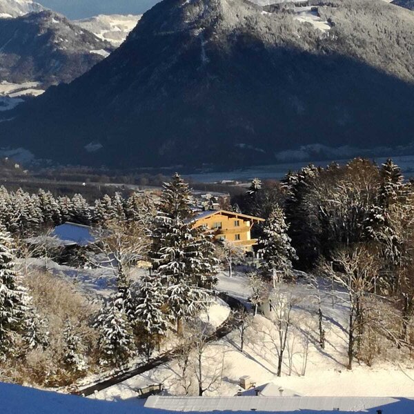 The Farm House is nestled among snow-covered trees, providing views of the mountains and valley. The Farm House is nestled among snow-covered trees, providing views of the mountains and valley.