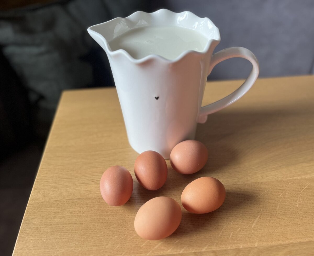 fresh milk from our cows and eggs from our chicken