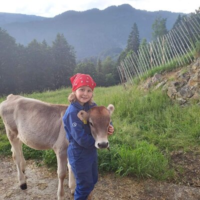 Girl with calf