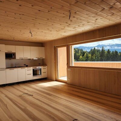 Spacious, light-flooded dining and living area nearing completion