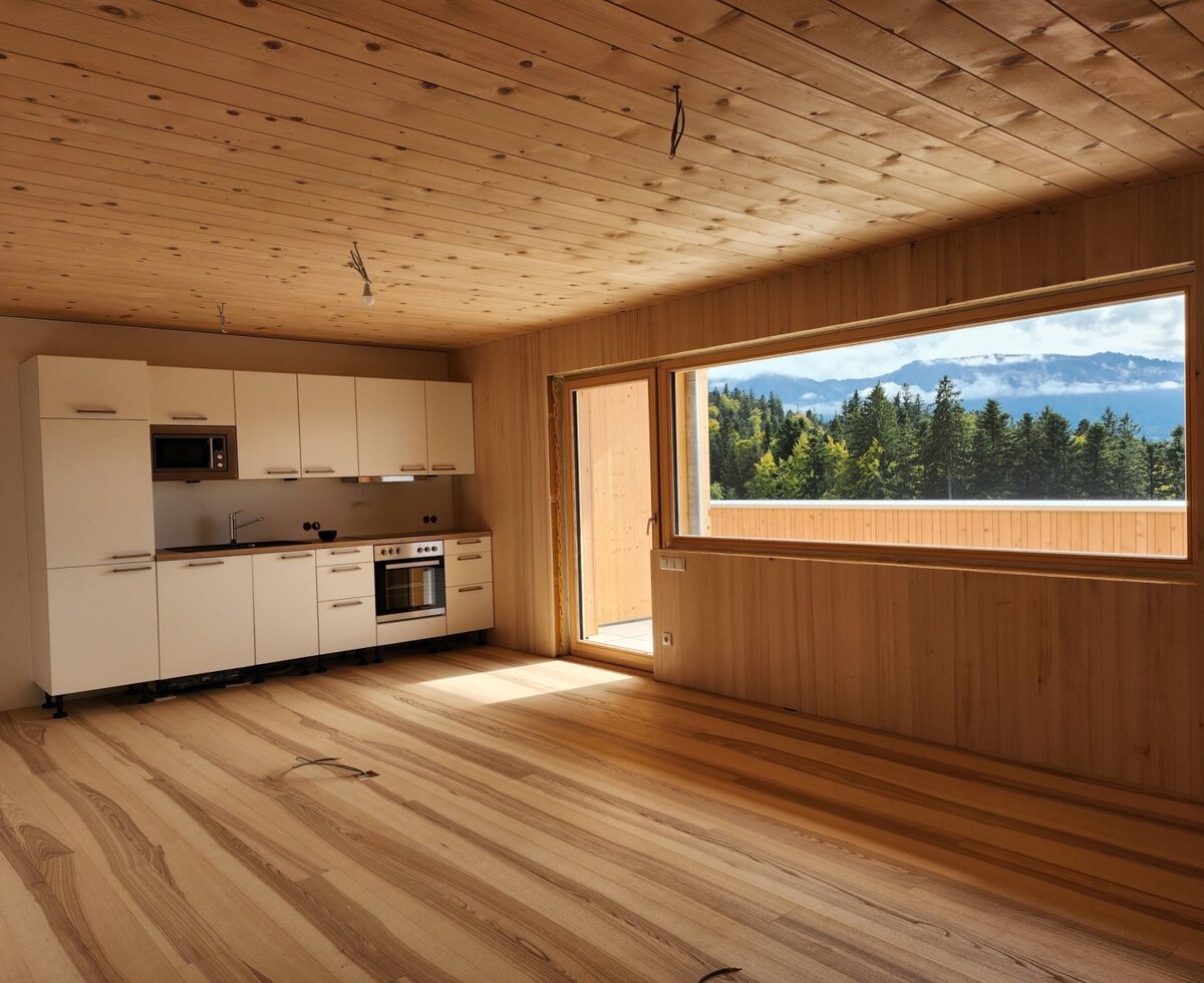 Spacious, light-flooded dining and living area nearing completion
