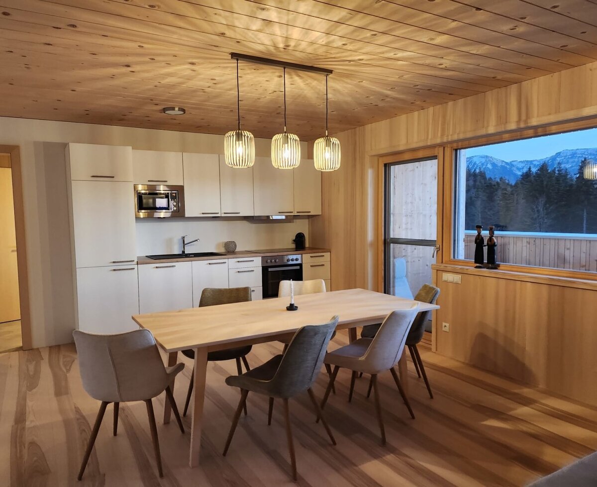 Fully equipped kitchen with mountain panorama