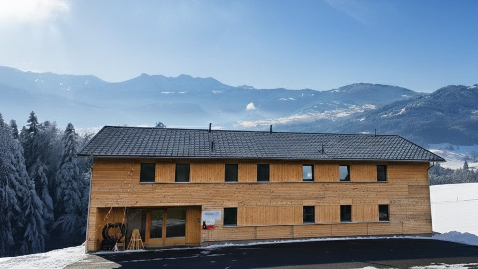 Blickfang on the Rotenberg amidst the snowy landscape of Bregenzerwald