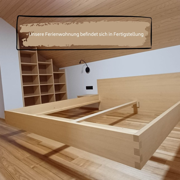 Bedroom of the holiday apartment in the farmhouse under construction