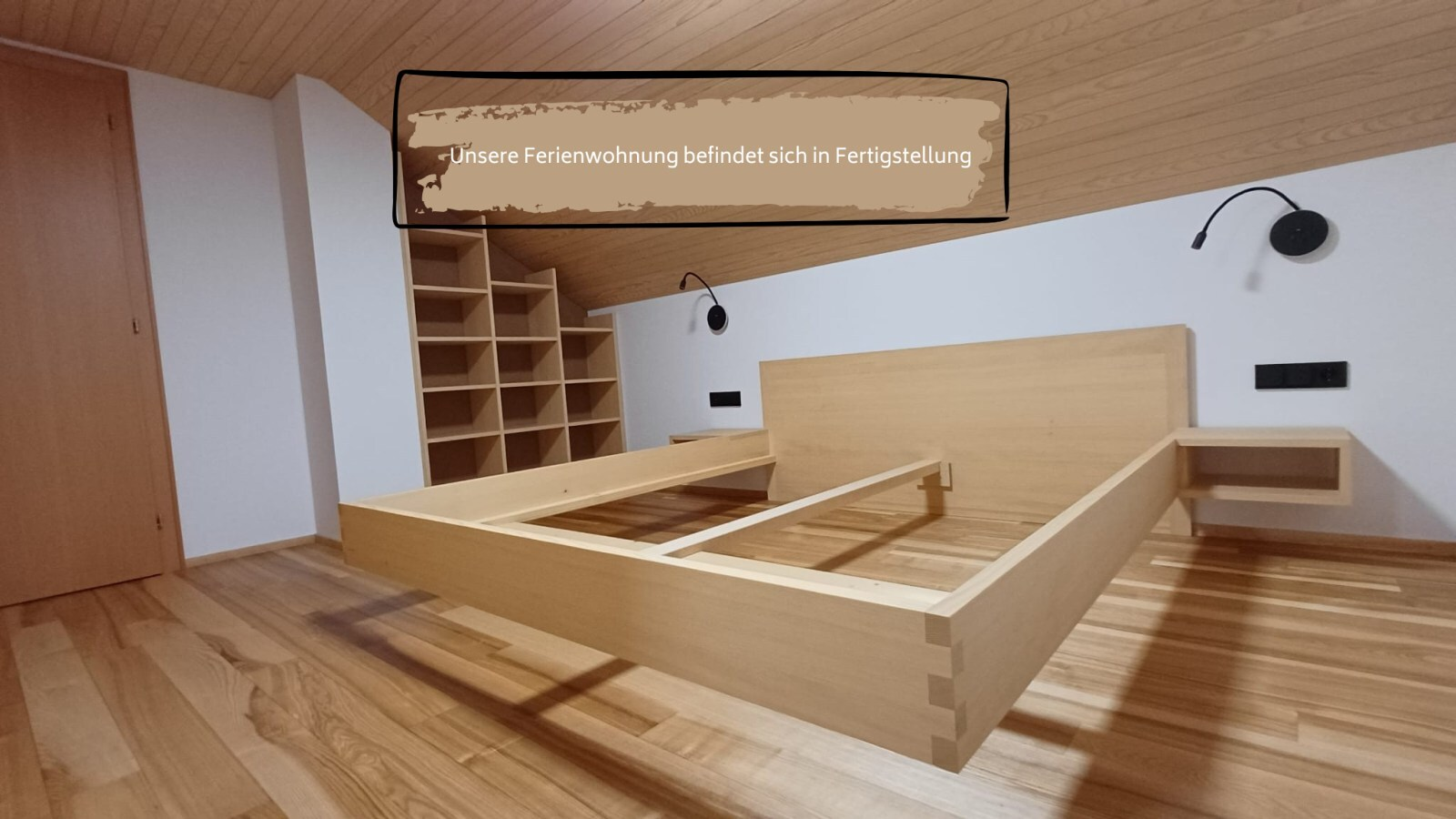 Bedroom of the holiday apartment in the farmhouse under construction